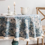 Yeknu Round Retro Pastoral Tablecloth Square European American Cotton Linen Dining Table Tassel Cover Tea Table Writing Desk Table Mat