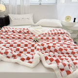 Yeknu Checkerboard Plaid Lamb Blanket Soft Thick Fluffy Warm Nap Blanket Double Sided Velvet Blanket Sofa Cover Bed Cover Bedspread