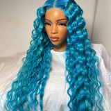 Yeknu Blue Deep Wave Synthetic Lace Front Wig High Temperature Fiber  Lace Wigs for Women Long Hair Wavy Wigs Heat Resistant Cosplay