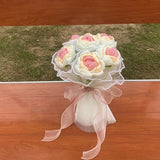 Yeknu Finished Knitting Crochet Flowers Wedding Bridal Artificial Flower Bouquet Valentine's Day Gift Hand-Knitted Woven Rose Flower