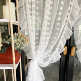 Yeknu 3D White Pompom Embroidery Tulle Modern Striped Sheer Curtains for Living Room Ruffle Design Translucent Voile Window Drapes