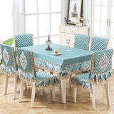 Yeknu Lace Flower Table Skirt with Jacquard Pattern Rectangle Table Cloth Anti-skid Double Vertical Edge Hous Dining Table Clothes