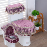 Yeknu Four Seasons Lace Toilet Cushion Three Piece Flannel Printing Toilet Seat Set with U-shaped Zipper Beauty Toilet Dust Cover