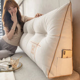 Yeknu Light luxury velvet triangular bedside cushion, tatami bed cushion, embroidered large backrest, cross-border distribution