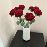 Yeknu 1PC Modern Elegance Simulation Flower Home Decoration Dining Table Knitted Rose Single Bouquet Wedding Artificial Flower