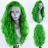 Yeknu Green Loose Body Wave Synthetic Wig Long Wavy Lace Front Wigs for Women Cosplay Costume Party Hair Wig