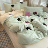 Yeknu Bedding Set Super Soft Washed Cotton Towel Embroidery Duvet Cover Four Piece Set - Lucky Cat Series