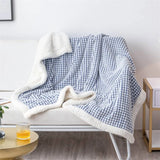 Yeknu Modern Simple Plaid Double-Layer Lambswool Blanket Office Lunch Break Warm Blanket Home Sofa Thickened Soft Shawl Blanket