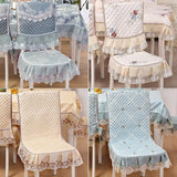 Yeknu Jacquard Pattern Dining Chair Cover Antiskid Exquisite Edging Lace Seat Cushion Decorative Integrated Household Use 4 Seasons