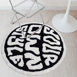 Yeknu 100cm Cool Round Tufted Bedroom Rug Soft Fluffy Letters Mat Bedside Carpet Floor Anti Slip Pad Aesthetic Home Room Decor