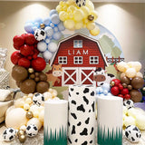 Yeknu 120Pcs Cow Theme Balloons Garland Arch Kit Red Blue Yellow Coffee Balloons with Cow Print Balloons for Kids Boy Farm Party Decor