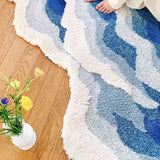 Yeknu Soft Fluffy Scenic Wave Bedside Carpet Aesthetic Tufting Ocean Bedroom Rug Floor Pad Mat Doormat Home Room Decor