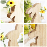 Yeknu Cute Easter Rabbit Wooden Vase Floral Arrangement Container Small DIY Rabbit Statue Wooden Bunny Flower Pot Living Room