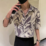 Yeknu Japanese Summer Ice Silk Flower Shirt for Men Short Sleeve Loose Casual Harajuku Oversized New Thin Hawaiian Shirt Men