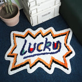 Yeknu Tufting Lucky Bedroom Rug Soft Letters Carpet Bathroom Floor Pad Kids Room Bedside Doormat Aesthetic Home Winter Warm Decor