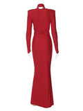 Yeknu Fashion Bandage Tie Knot Tunics Long Dresses for Women 2024 Elegant Chic High Waist Bodycon Long Sleeve Red Party Evening Dress