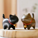 Yeknu Mini Cute Cat Ornaments Sandalwood Hand-Carved Wooden Cat Kitten Figures Miniatures Model Room Home Desktop Decoration Sculpture