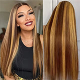 Yeknu Highlight 13X6 Lace Frontal Wig Human Hair Colored 13X4 HD Lace Front Wigs P4/27 Brazilian Preplucked Straight Human Hair Wigs