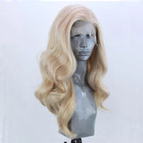 Yeknu Long Wavy Blonde Synthetic Lace Front Wig for Women Gloden Blonde Drag Queen Wig