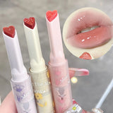 Yeknu Water-light Lip Glaze Mirror Glitter Lip Tint Long Lasting Moisturising Love Heart Shape Solid Lipstick Pen Lips Makeup Cosmetic