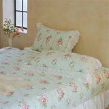 Yeknu Elegant Vintage Floral Lovely White Lace and Ruffle Chic 100%Cotton Girls Duvet cover set Soft Quilted Bedspread 2Pillowcases