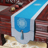 Yeknu Chinese Waterproof Embroidered Table Flag Multiple Options Tassel Art Table Mat Home Wedding Table Runner