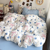 Yeknu Bed Linen Bedding Set A-Class Washed Cotton Four-Piece Bed Sheets Set Comfort Sets Solid  Couple Bed Quilt Cover Home Textile