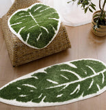 Yeknu Green Leaf Shape Palm Tree Tufted Rug Soft Plush Carprt Floormat Bedside Rug Room Decor Non-slip Absorbent Bathroom Floor Mat