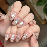 Yeknu 24Pcs Long Ballet Full-cover Nail Tips Butterfly Rhinestone Glitter Design Detachable False Nails Coffin Press on Nails