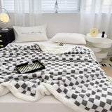 Yeknu Checkerboard Plaid Lamb Blanket Soft Thick Fluffy Warm Nap Blanket Double Sided Velvet Blanket Sofa Cover Bed Cover Bedspread