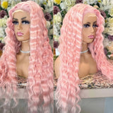 Yeknu Synthetic Pink Deep Wave Lace Front Wig With Baby Hair Factory Price Curly Wigs For Black Women Daily Wear Use Lace wigs