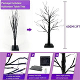 Yeknu 1pc 24in Orange And Purple Halloween Birch Tree Light Battery Operated Table Lamp Indoor Home Party  Halloween Decorations