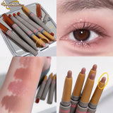 Yeknu Double Ended Silky Matte Eye Shadow Stick Rose Brown Glitter Nude Eyeshadow Pen With Eye Shadow Halo Dye Brush 2 in 1