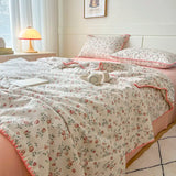 Yeknu Summer Quilt Cotton Floral French Style Double  Air-conditioned Quilt, Double-layer Summer Blanket Comforter Duvet   이불