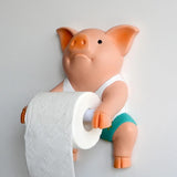 Yeknu Bathroom AccessoryPVC Pig Style Toilet Paper Holder Punch-Free Hand Tissue Box Household Paper Towel Holder Reel Spool Device