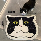 Yeknu Big Chubby Faced Cat Head Shaped Doormat Cute Cat Rug Anti-Slip Bedroom Flocking Rug Carpet Living Room Entrance Rug Home Decor