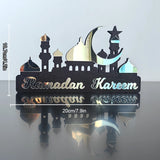 Yeknu Ramadan Kareem Table Ornament Wooden Acrylic Eid Mubarak Moon Star Castle DIY Tabletop Decoration Islamic Party Home Decor