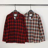 Yeknu Men Shirt Red Plaid Women's Blouse Vintage Square Mid-length Long-sleeved T-shirt Korean Reviews Many Clothes Y2K Clothing