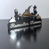 Yeknu Ramadan Kareem Table Ornament Wooden Acrylic Eid Mubarak Moon Star Castle DIY Tabletop Decoration Islamic Party Home Decor