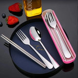 Yeknu 3Pcs/Set Stainless Steel Portable Tableware Set - Durable and Collectible Fork, Spoon, Chopsticks with Box Perfect for Outdoor