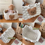 Yeknu Ins Kawai Desktop Storage Basket Korean Bear Cotton Linen Woven Basket Cute Cosmetics Makeup Sundry Storage Basket Organizer Box