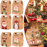 Yeknu 6/12/24Pcs Christmas Candy Gift Box with Tag Kraft Paper Cookie Snack Packing Bags 2024 Xmas Party Home Decoration New Year 2025