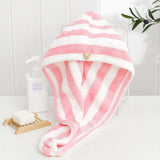 Yeknu Microfiber Hair Towel Wrap Thickened Coral Velvet Cationic Dry Hair Cap Water Absorption and Quick Drying Striped Bath Cap