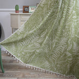 Yeknu Green Leaf Home Life Decoration Curtain American Style Semi-blackout Cotton Linen Living Room Bedroom Translucen  Fringe Curtain