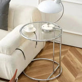 Yeknu Nordic C-shaped Coffee Table Stainless Steel Glass Lift Sofa Corner End Table Adjustable Lift Desk Living Room Furniture