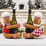 Yeknu Christmas decoration supplies couple gingerbread man doll wine bottle hug wine bottle sleeve creative wine bottle decoration