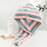 Yeknu Microfiber Hair Towel Wrap Thickened Coral Velvet Cationic Dry Hair Cap Water Absorption and Quick Drying Striped Bath Cap