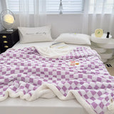 Yeknu Checkerboard Plaid Lamb Blanket Soft Thick Fluffy Warm Nap Blanket Double Sided Velvet Blanket Sofa Cover Bed Cover Bedspread