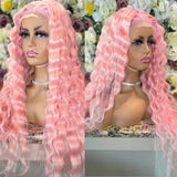 Yeknu Synthetic Pink Deep Wave Lace Front Wig With Baby Hair Factory Price Curly Wigs For Black Women Daily Wear Use Lace wigs