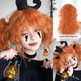 Yeknu 22Inch Fiery Orange Color Synthetic Wigs with Bang Long Natural Curly Hair Wig for Women Daily Use Cosplay Party Heat Resistant